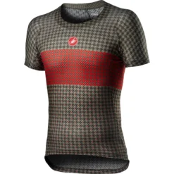 Castelli Pro Mesh Mens Short Sleeve Base Layer Bark - Green/Fiery Red